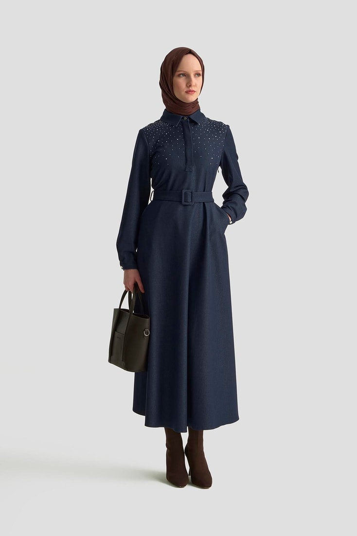 Armine Elbise 25KT905 İndigo
