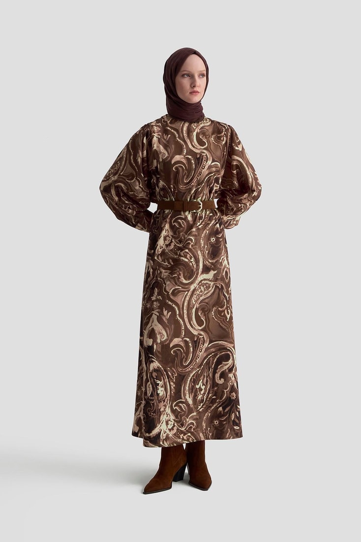 Armine Desenli Elbise 25K9127 Camel