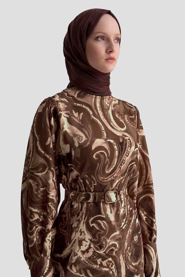 Armine Desenli Elbise 25K9127 Camel