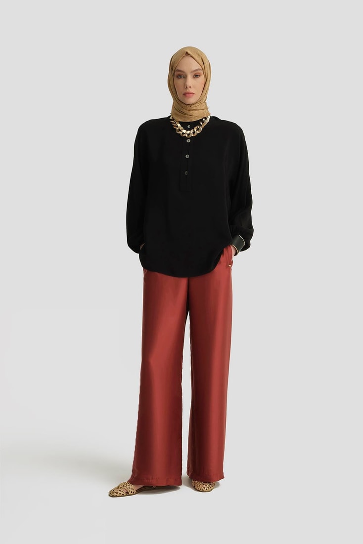 Armine Kup Detaylı Saten Pantolon 25Y2815 Koyu Kırmızı