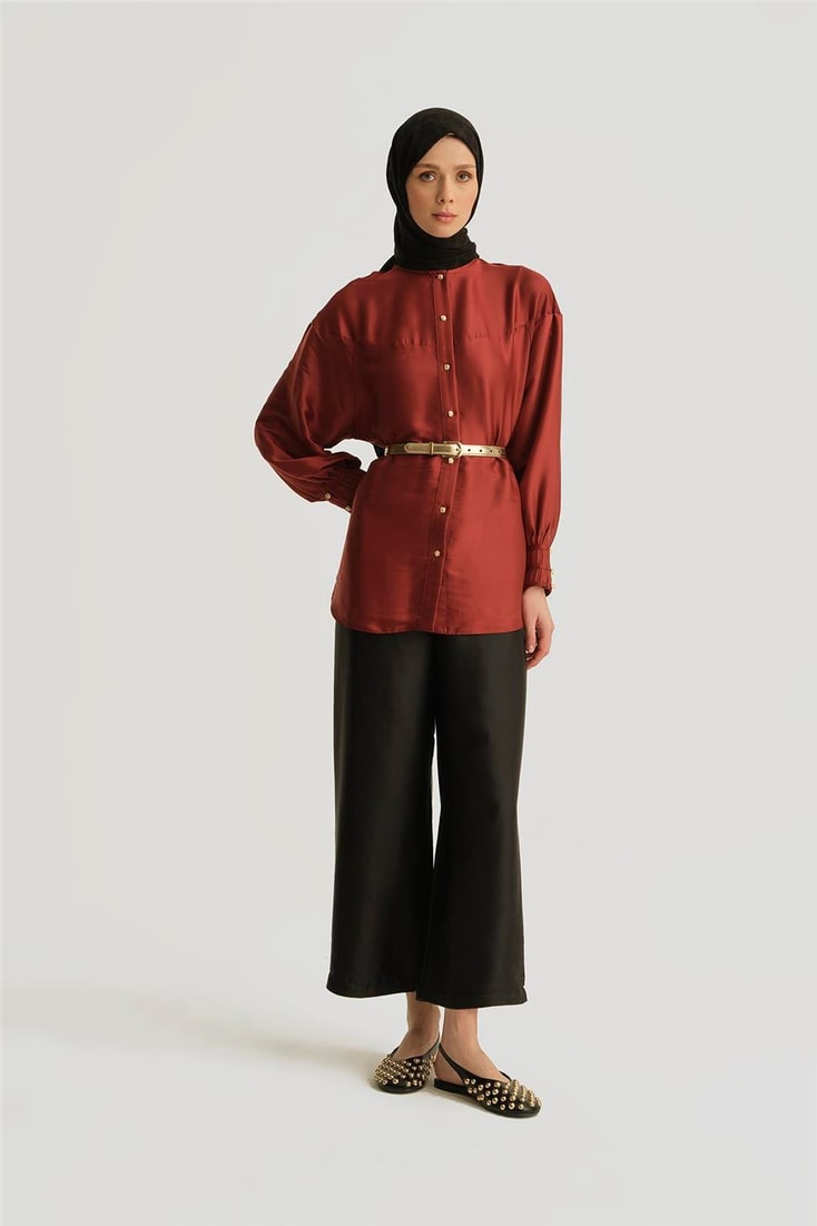 Armine Kup Detaylı Saten Pantolon 25Y2815 Siyah