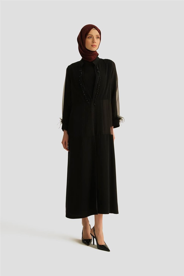 Armine Taşlı Ferace 25YD3002 Siyah