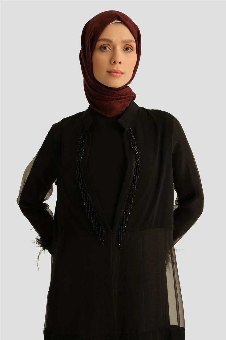 Armine Taşlı Ferace 25YD3002 Siyah