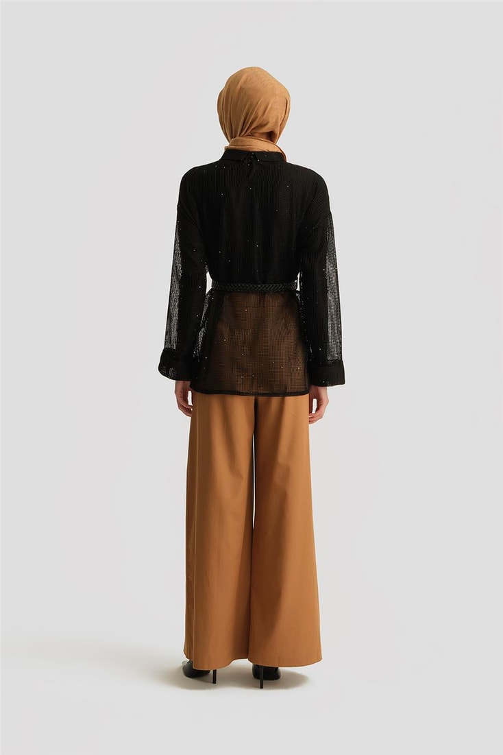 Armine Kemerli File Bluz 25Y3700 Siyah