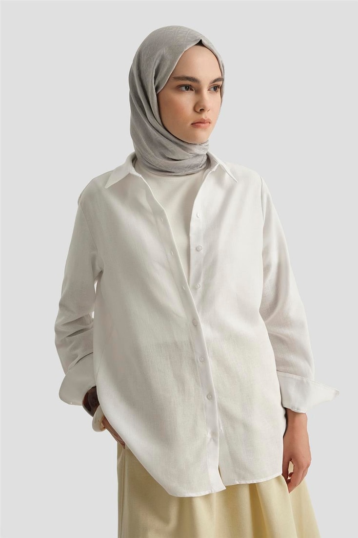 Armine Keten Basic Gömlek 25Y3726 Beyaz