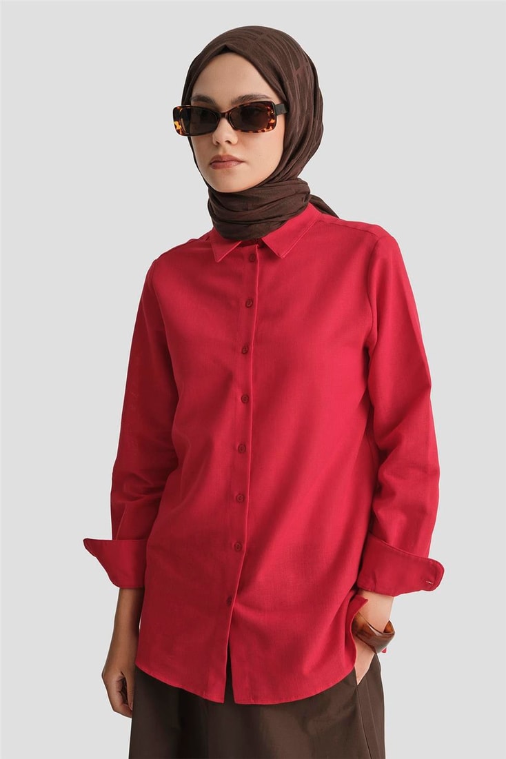 Armine Keten Basic Gömlek 25Y3726 Kırmızı