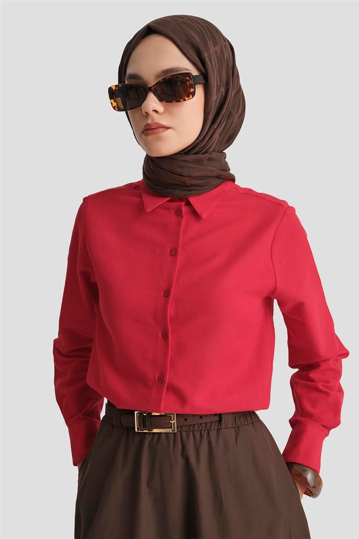 Armine Keten Basic Gömlek 25Y3726 Kırmızı