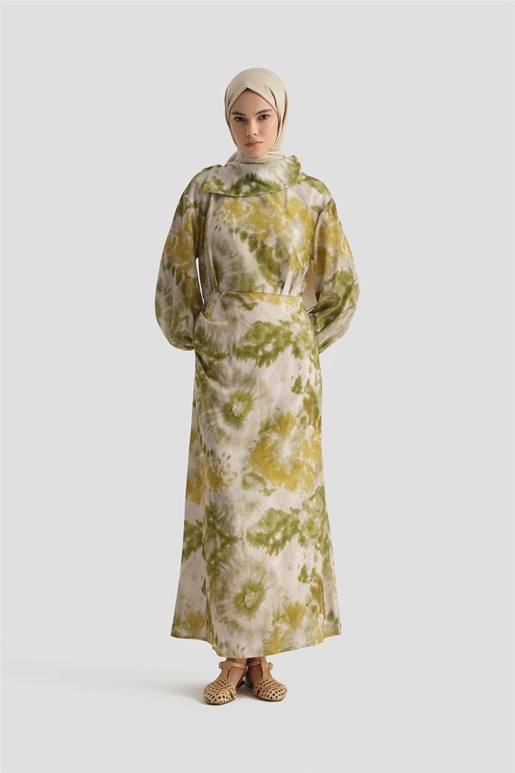 Armine Desenli Elbise 25YD4017 Yeşil