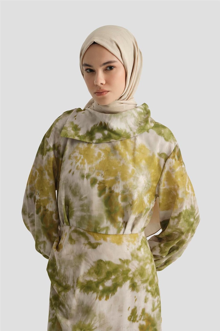 Armine Desenli Elbise 25YD4017 Yeşil