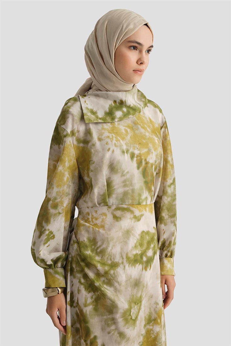 Armine Desenli Elbise 25YD4017 Yeşil