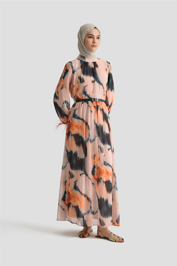 Armine Desenli Elbise 25YD4024 Mercan