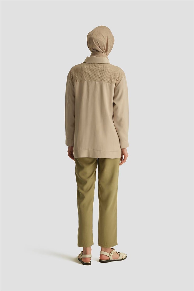 Armine File Detaylı Tencel Tunik 25YD4228-1 Bej