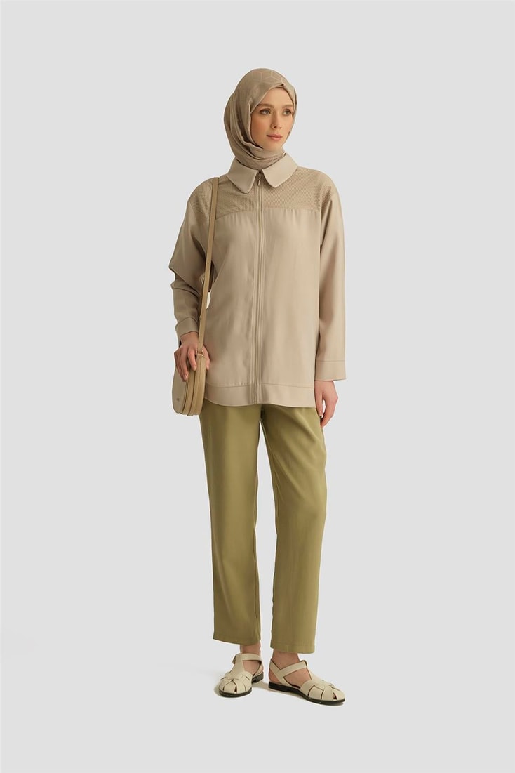Armine File Detaylı Tencel Tunik 25YD4228-1 Bej