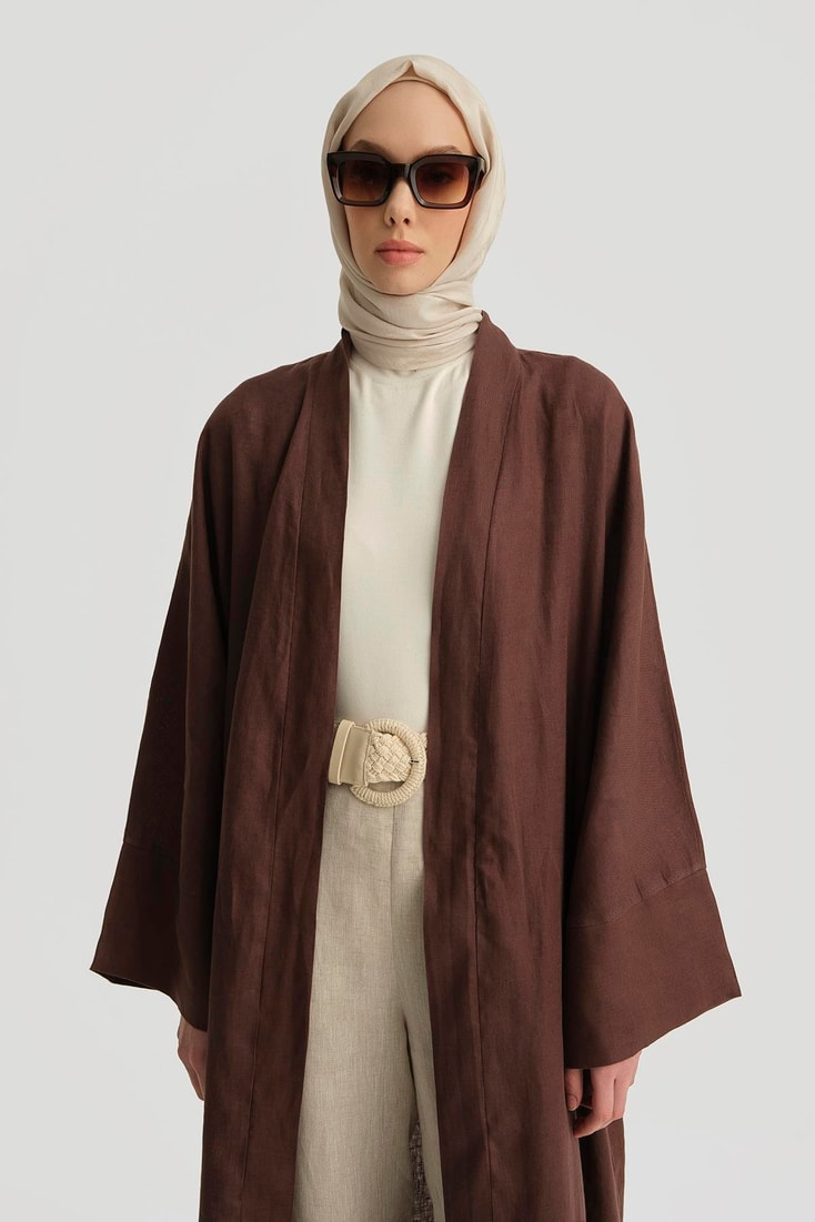 Armine Keten Abaya 25YD4230 Kahverengi