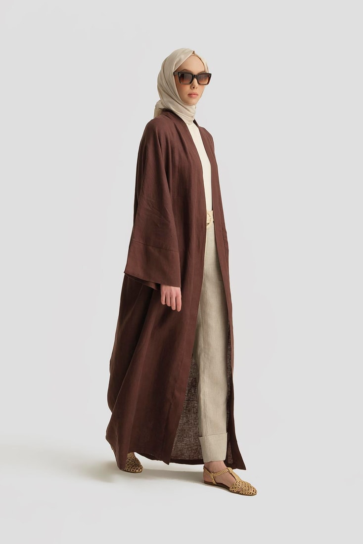 Armine Keten Abaya 25YD4230 Kahverengi