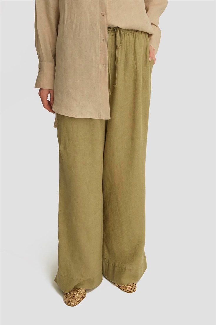 Armine Keten Palazzo Pantolon 25YD4231-2 Haki