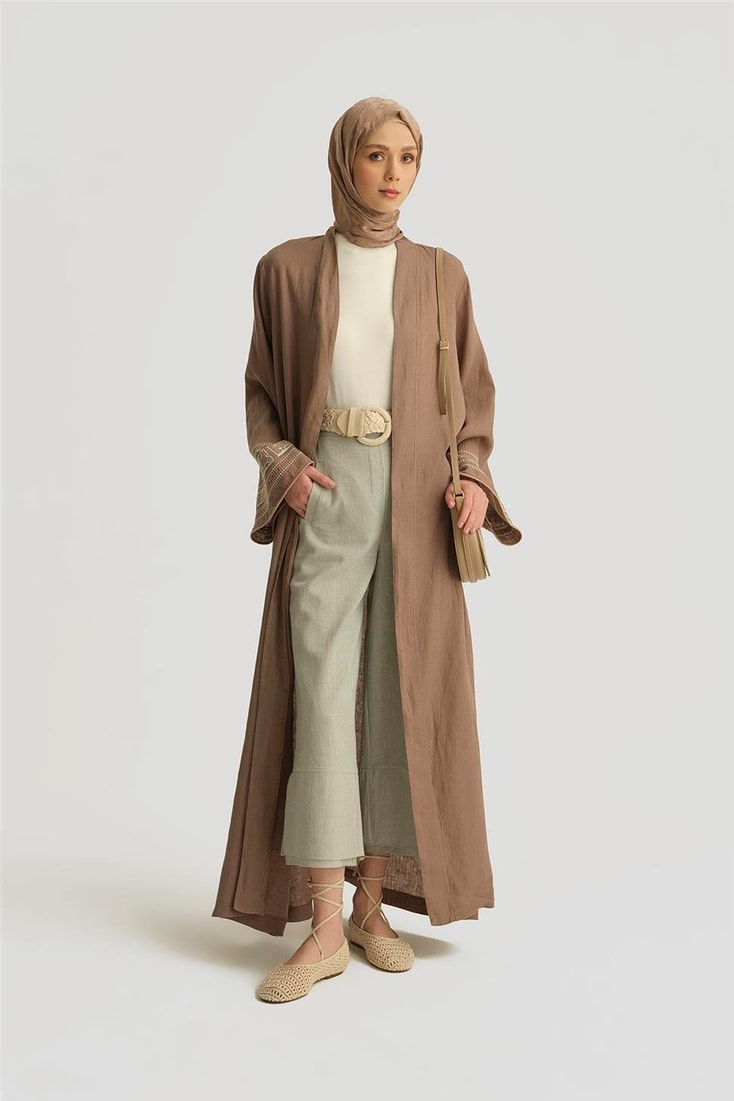 Armine Nakış Detaylı Abaya 25YD4239 Vizon