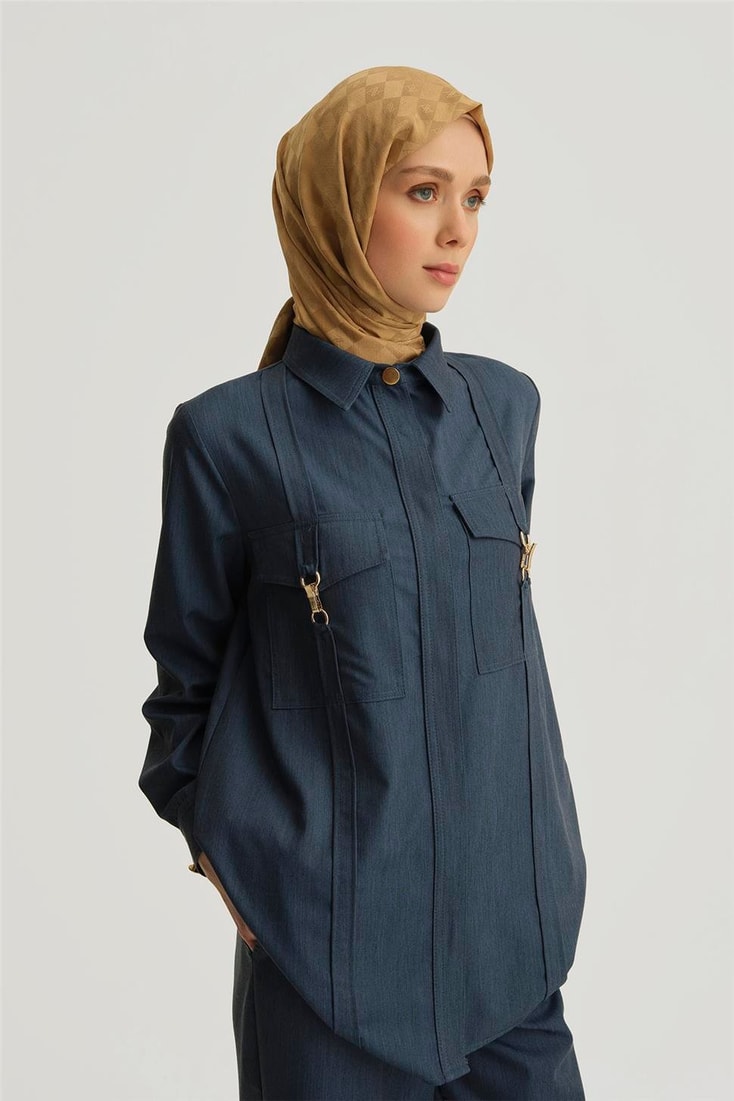 Armine Dikiş Detaylı Denim Ceket 25YD4241-1 İndigo