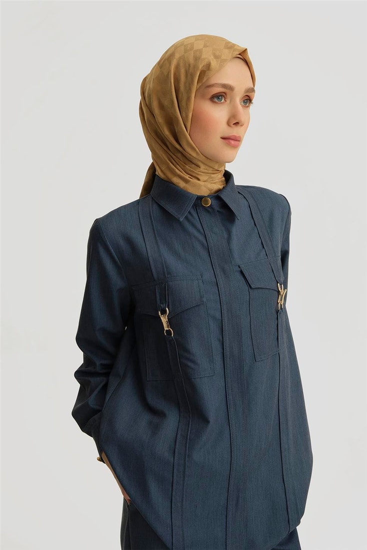 Armine Dikiş Detaylı Denim Ceket 25YD4241-1 İndigo