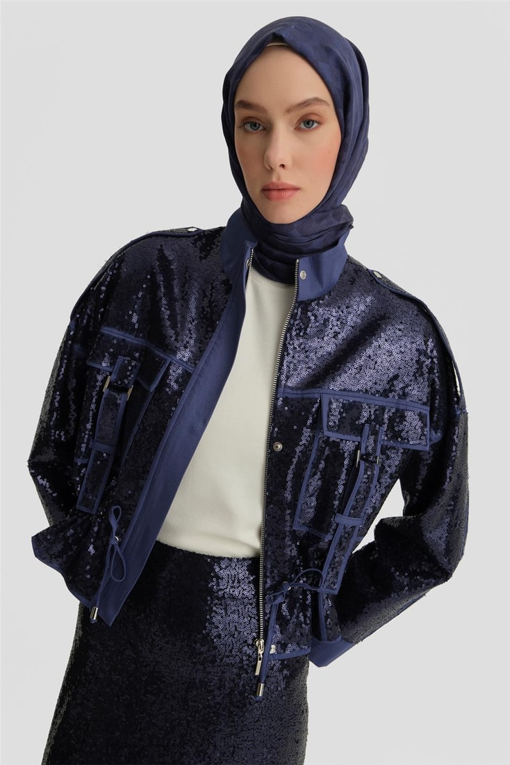 Armine Kumaş Mixli Payetli Ceket 25Y5916 Puslu Mor 