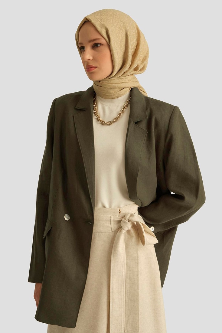 Armine Kruvaze Keten Ceket 25Y5917 Haki