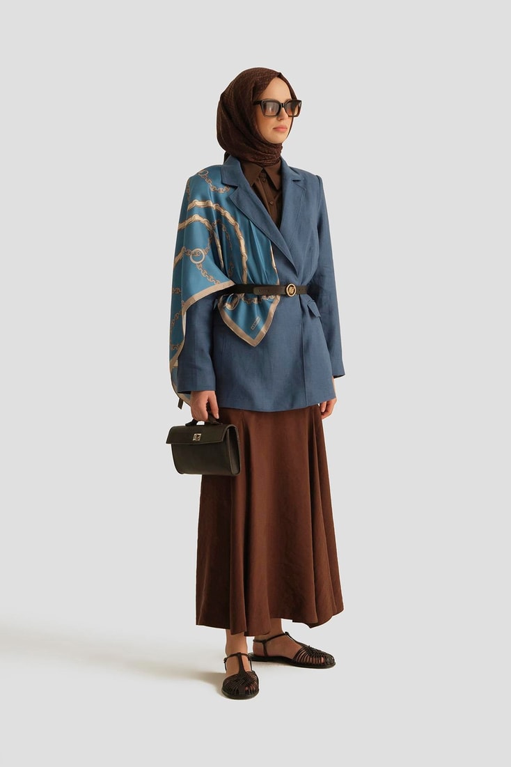 Armine Kruvaze Keten Ceket 25Y5917 İndigo