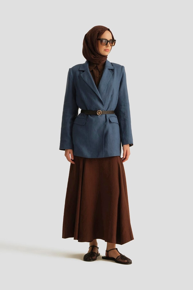 Armine Kruvaze Keten Ceket 25Y5917 İndigo