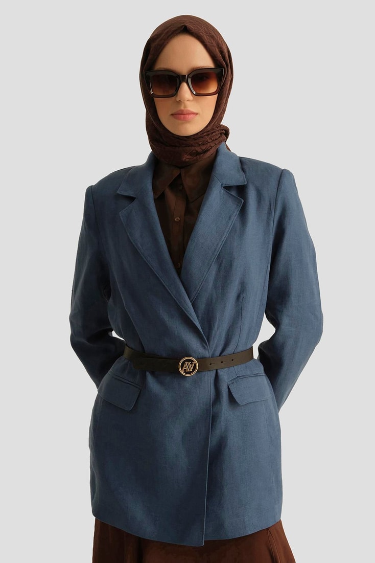 Armine Kruvaze Keten Ceket 25Y5917 İndigo