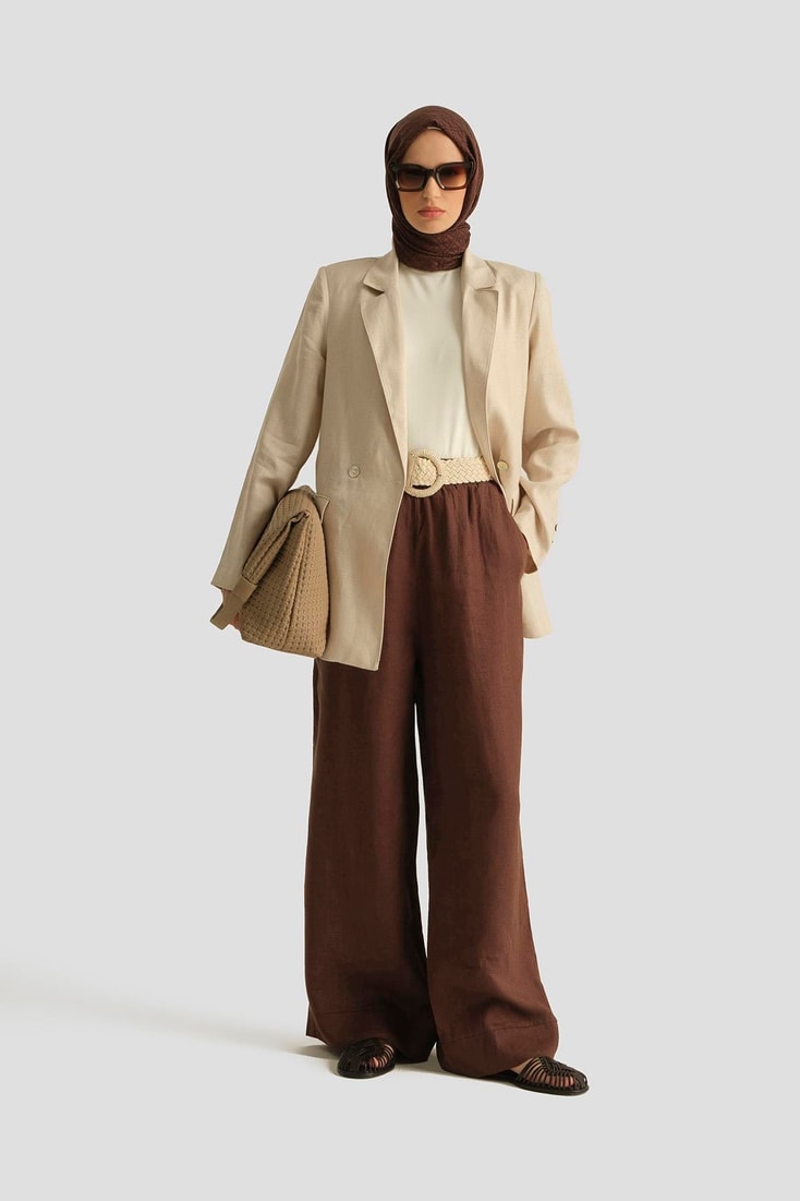 Armine Kruvaze Keten Ceket 25Y5917 Taş