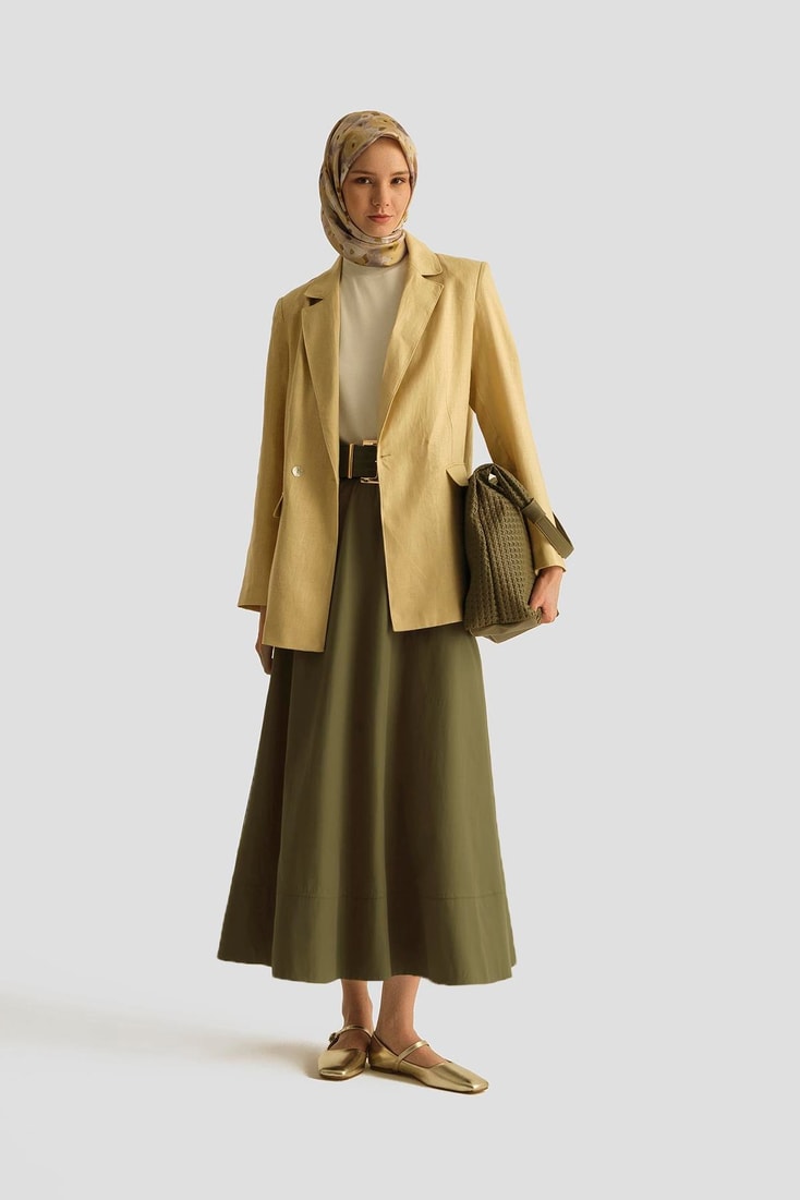 Armine Kruvaze Keten Ceket 25Y5917 Limon