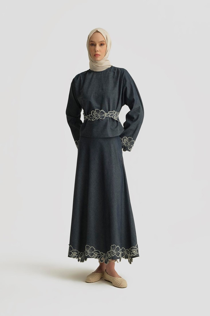 Armine Brode Detaylı Denim Takım 25Y6006 Lacivert