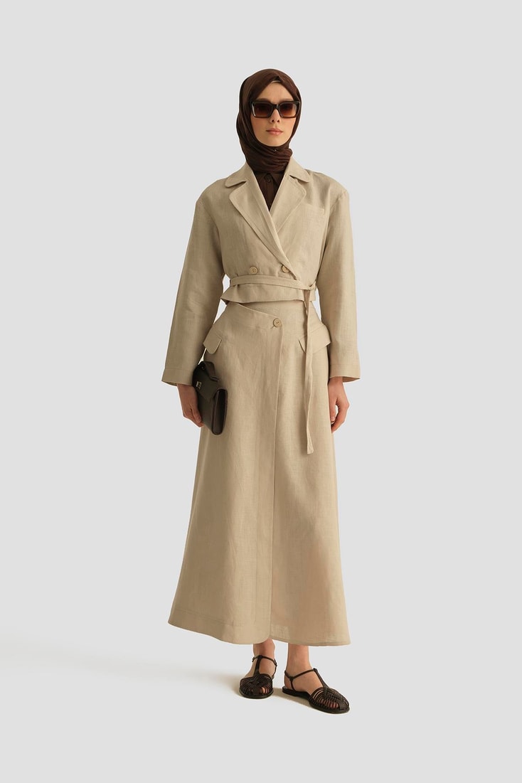 Armine Kruvaze Detaylı Keten Takım 25Y6011 Naturel