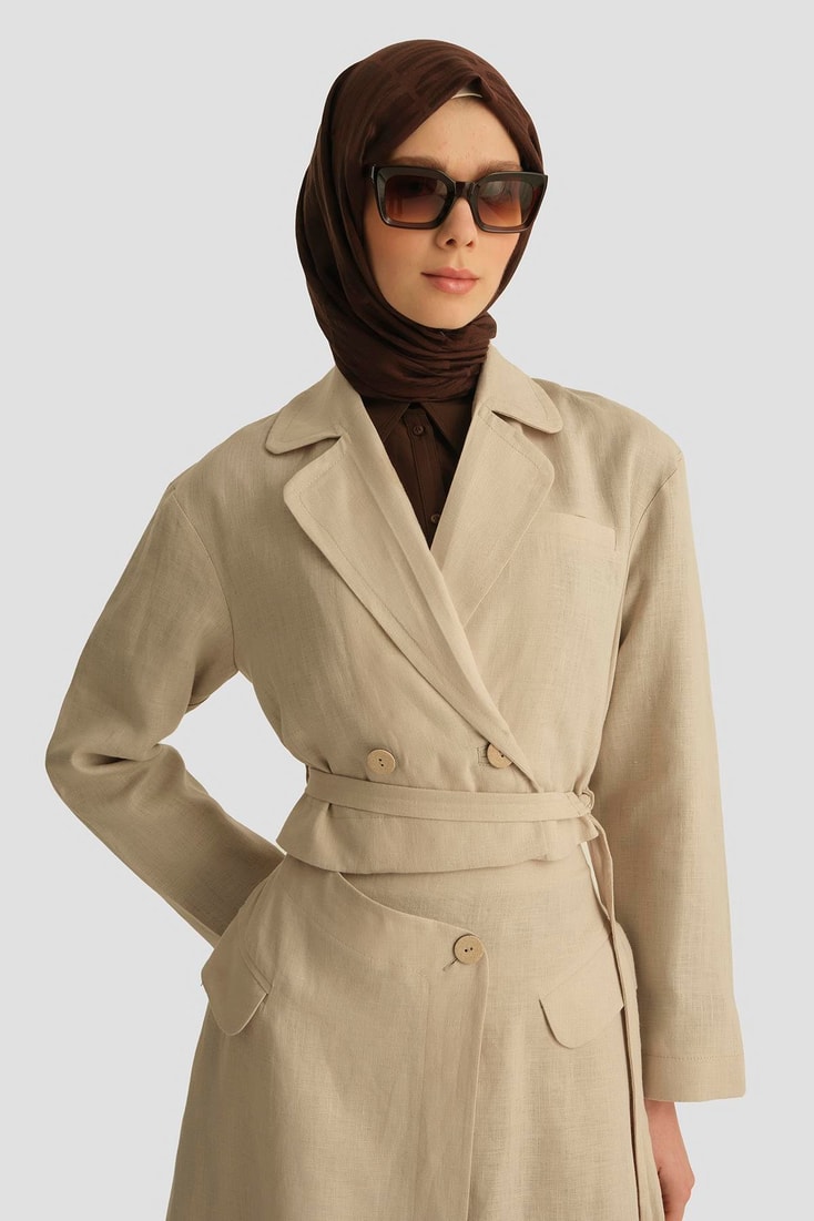 Armine Kruvaze Detaylı Keten Takım 25Y6011 Naturel