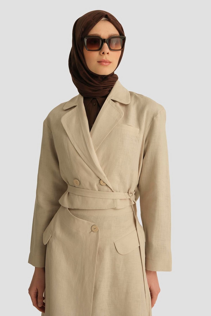 Armine Kruvaze Detaylı Keten Takım 25Y6011 Naturel