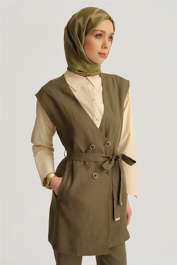 Armine Leopar Biyeli Keten Takım 25Y6018 Haki