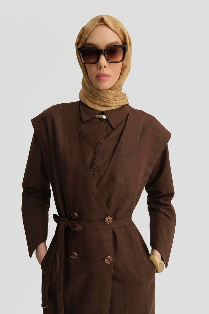 Armine Leopar Biyeli Keten Takım 25Y6018 Kahverengi