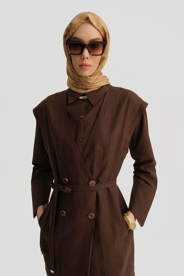 Armine Leopar Biyeli Keten Takım 25Y6018 Kahverengi