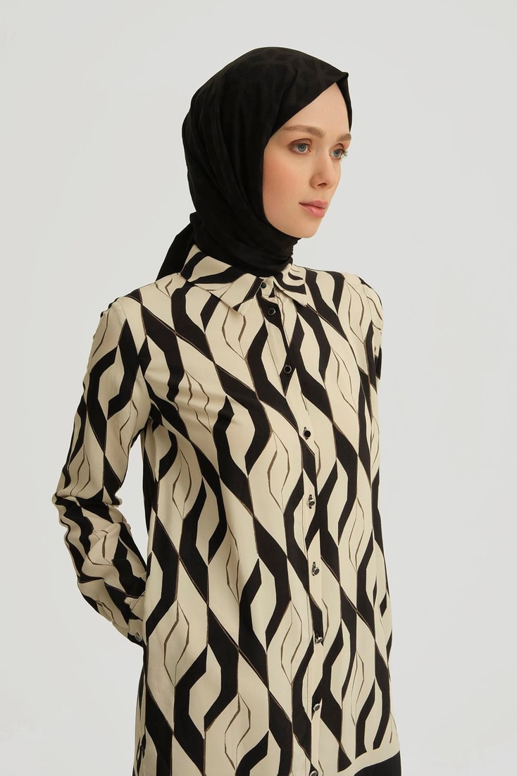 Armine Desenli Viskon Takım 25YT601 Siyah - Beyaz