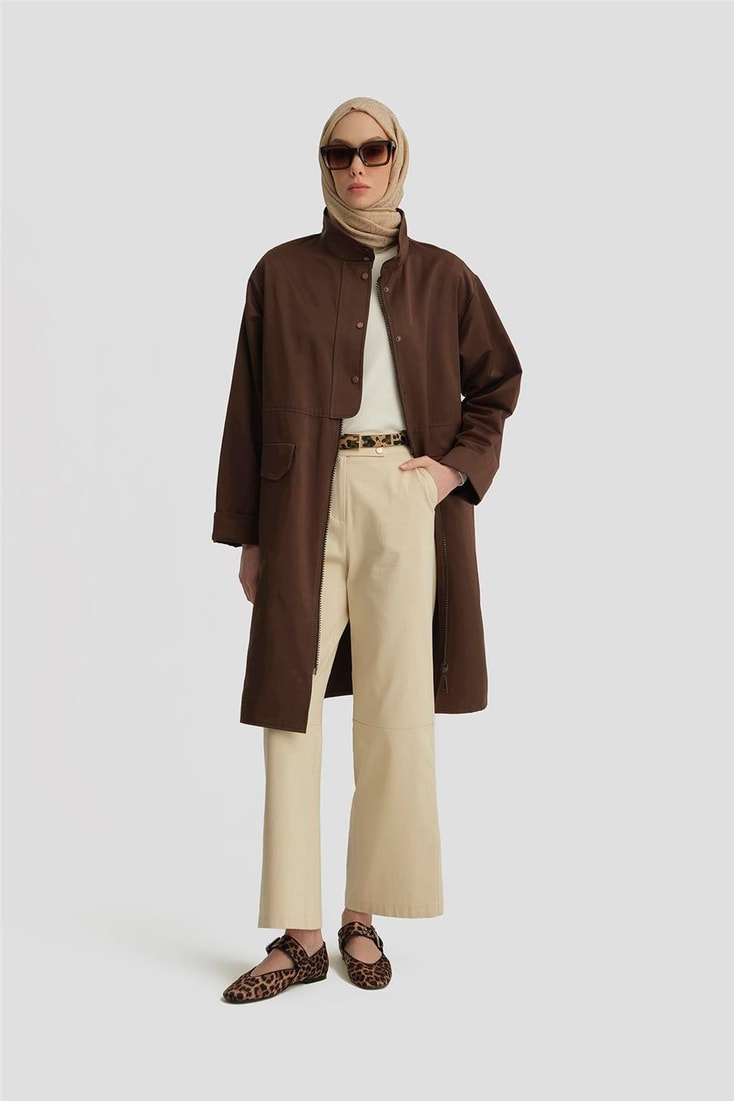 Armine Yanları Ve Önü Fermuarlı Kap 25Y7809 Kahverengi