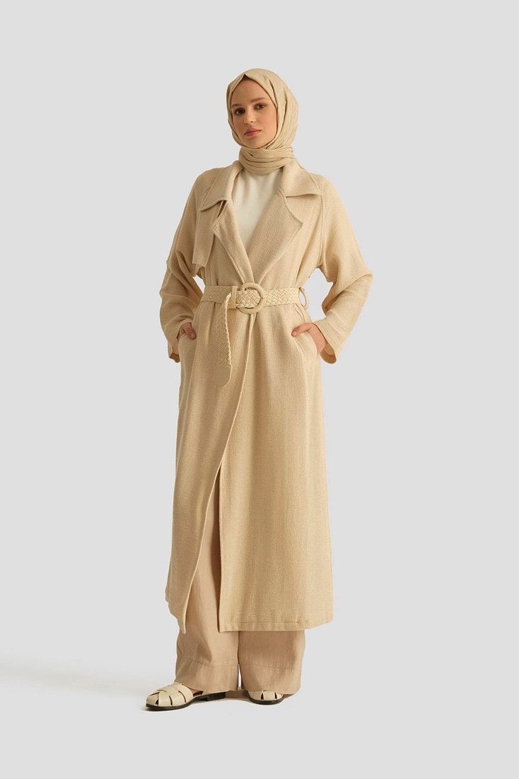 Armine Natural Kumaşlı Trençkot 25Y8203 Ekru