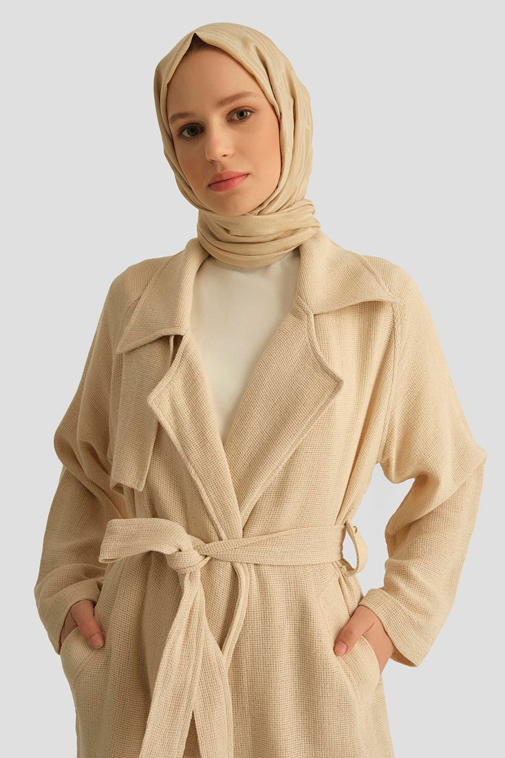 Armine Natural Kumaşlı Trençkot 25Y8203 Ekru
