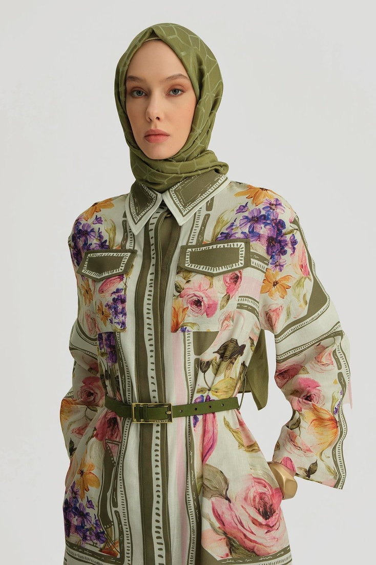 Armine Çiçek Desenli Elbise 25Y9001 Naturel