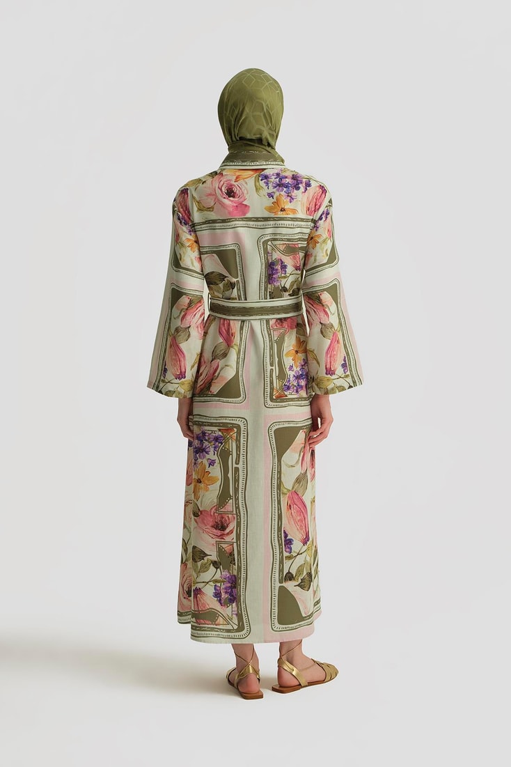 Armine Çiçek Desenli Elbise 25Y9001 Naturel