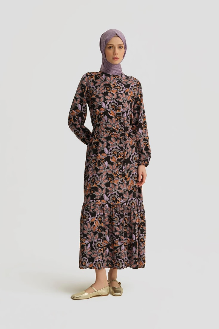 Armine Desenli Elbise 25YT909 MOR