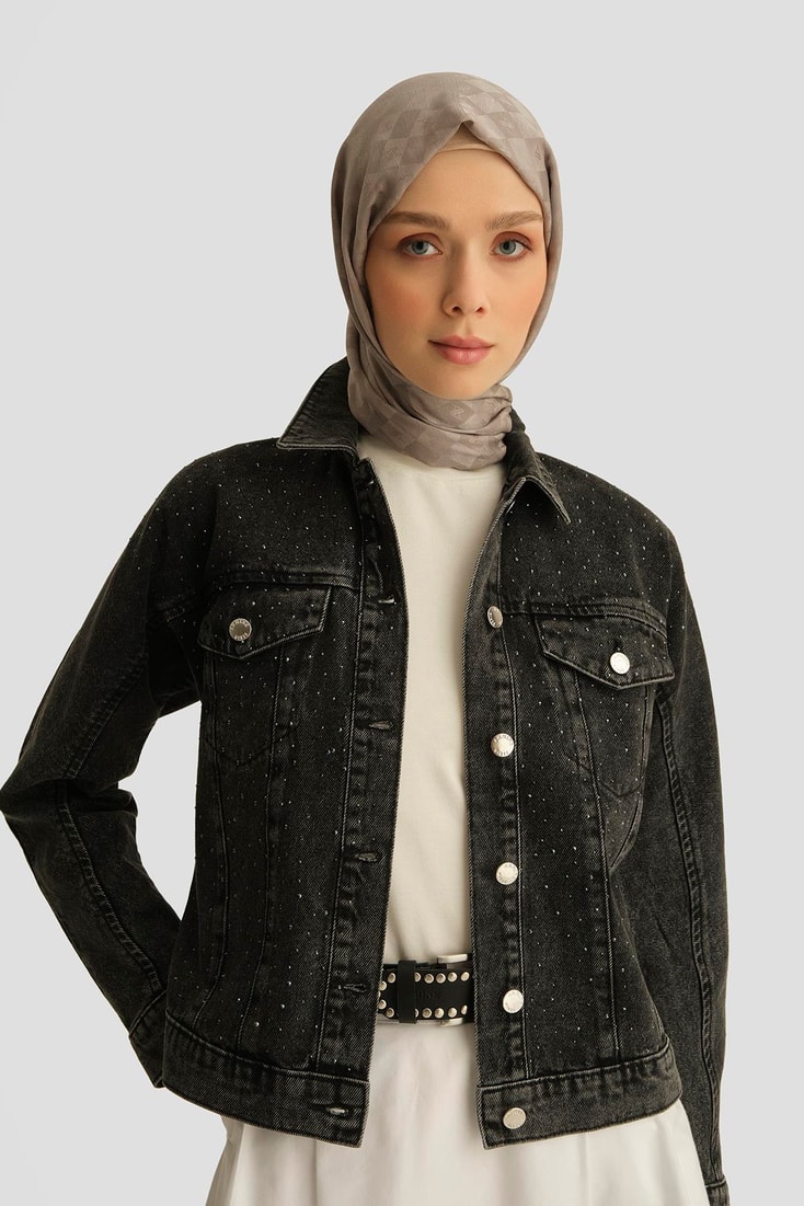 Armine Taş İşlemeli Denim Ceket 25YD9117 Antrasit