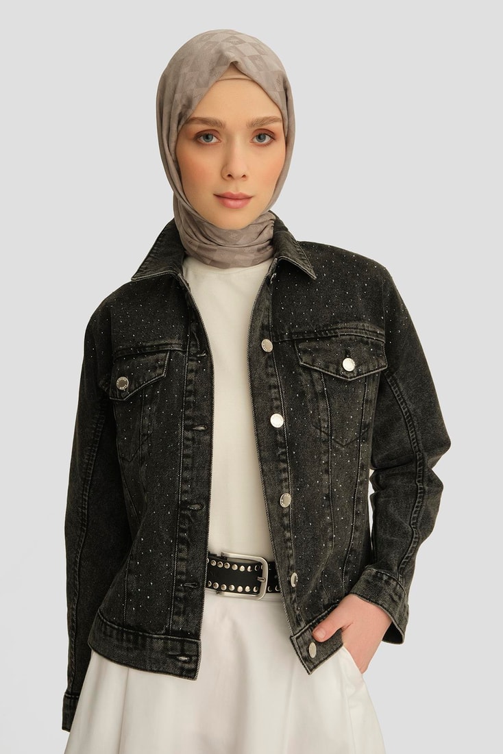 Armine Taş İşlemeli Denim Ceket 25YD9117 Antrasit