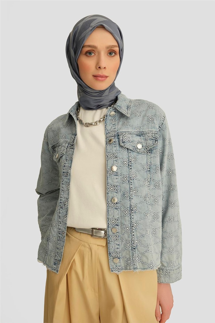 Armine Fisto İşlemeli Denim Ceket 25YD9119 Mavi