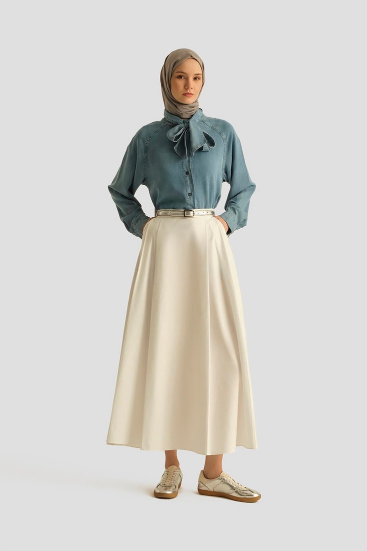 Armine Fular Detaylı Tencel Gömlek  25YD9144 İndigo