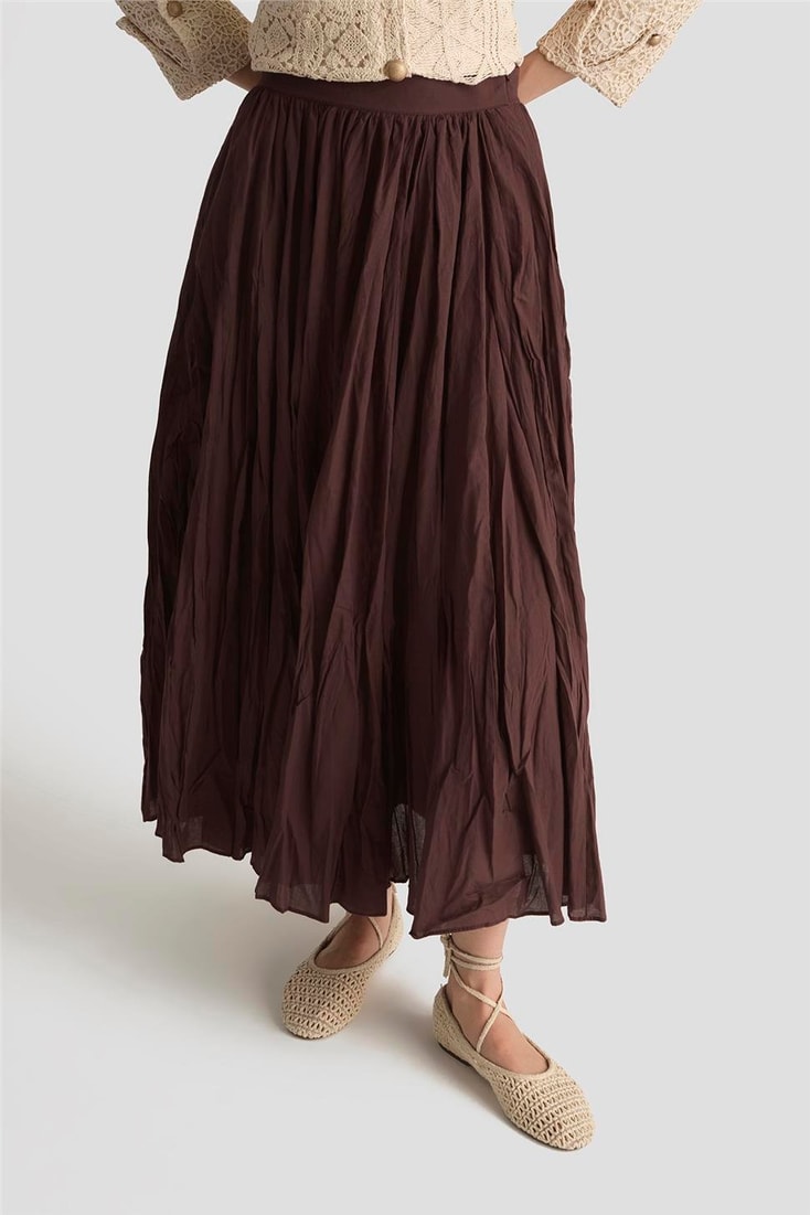 Armine Kırışık Vual Etek 25YD9180 Kızıl Kahve