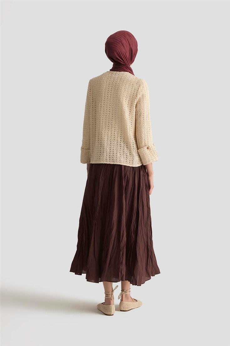 Armine Kırışık Vual Etek 25YD9180 Kızıl Kahve